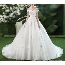 2017 New Luxury White Off Shoulder Court Train Appliqued Embroidery Lace Bridal Gown Wedding Dress